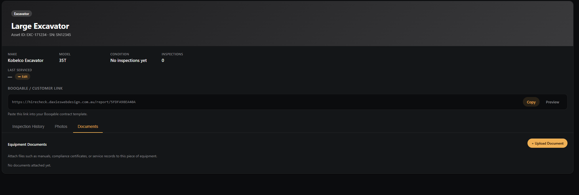Equipment documents tab