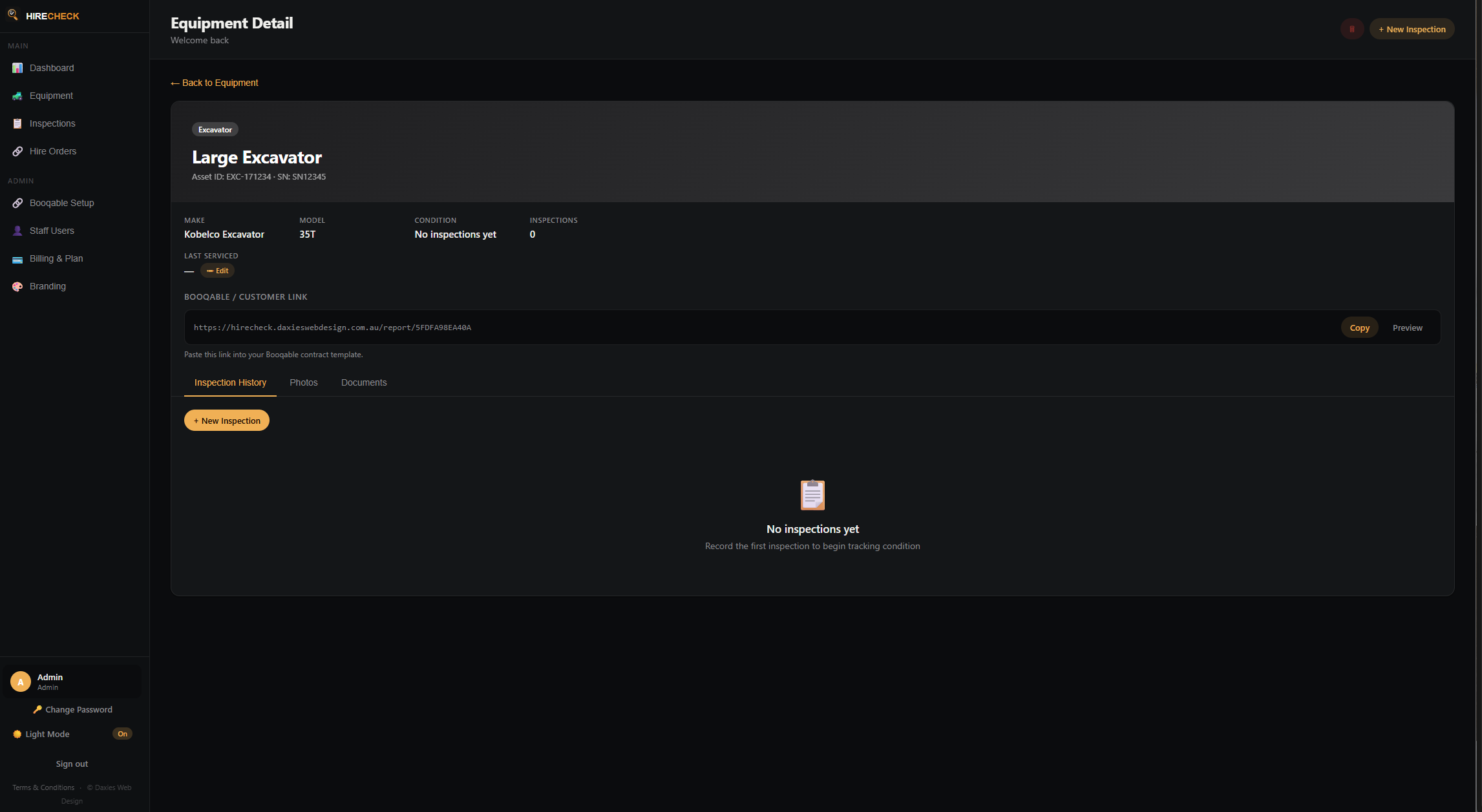 Equipment detail page